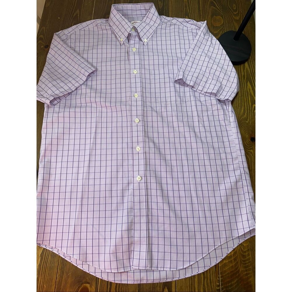 Brooks Brothers 346 Button Up Dress Shirt Plaid Short Sleeve Mens Size Medium
